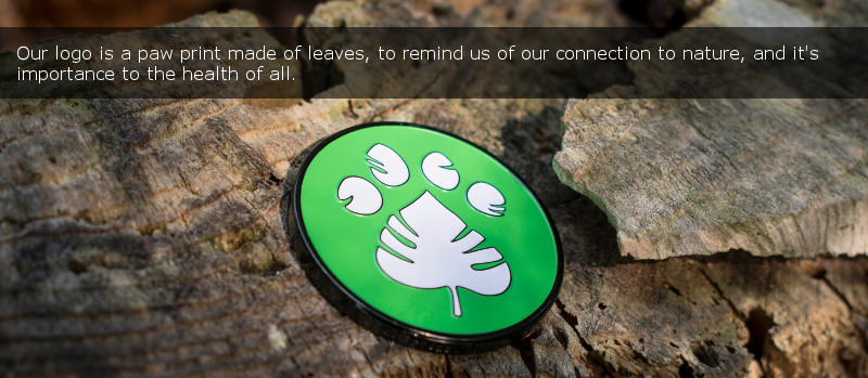 Kannon logo Paw-Leaf. Our logo is a paw print made of leaves, to remind us of our connection to nature, and it's importance to the health of all. (124K)